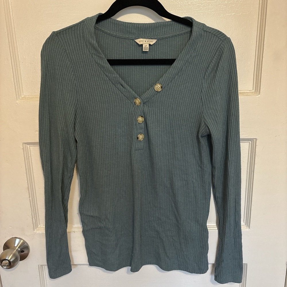 Lucky Brand Teal Ribbed Long Sleeve Top